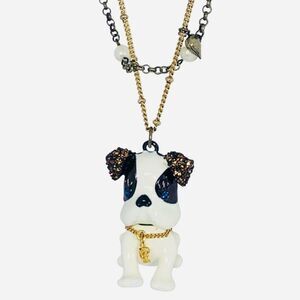 Betsey Johnson Royal Engagement Brown Bulldog Crystal 2 Tier Pendant Necklace
